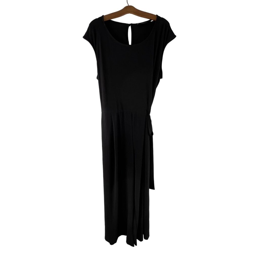 Nina Leonard Womens Dress Size 2X Black Short Sleeve Midi Tie Waist Machine Wash